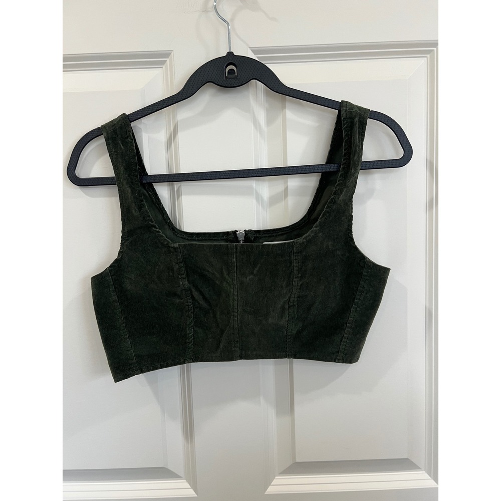 Avec Les Filles Green Corduroy Zip Back Crop Tank Top Size Small